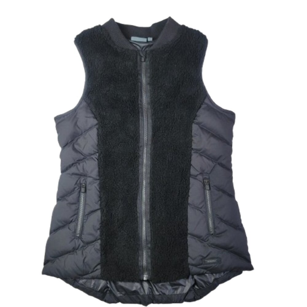 Athleta Tundra Goose Down Hybrid Vest Black Sherpa Quilted Womens M